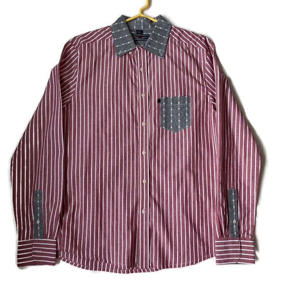 Men’s delmonico Red White Blue Casual Long Sleeve Button Down Shirt Size Medium